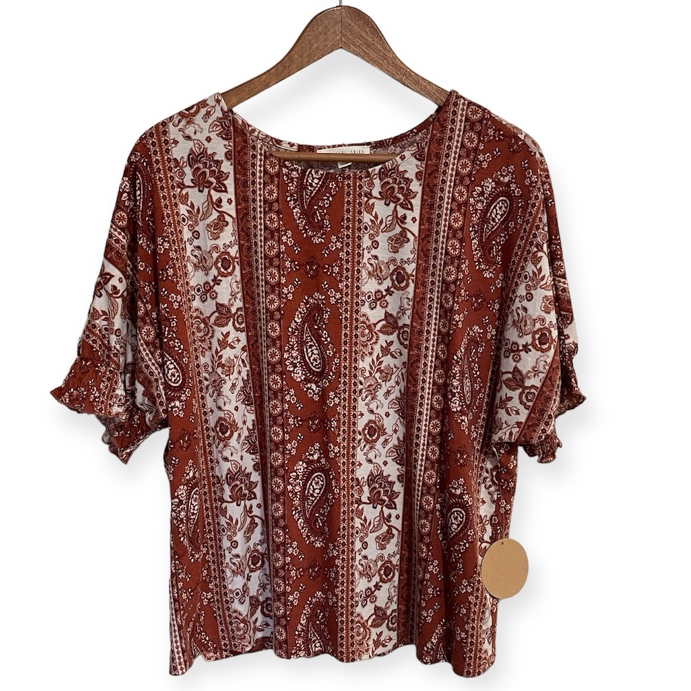 PARALLEL SKIES RUST PAISLEY BOHO INDIE BANDANA TOP SIZE MED-NWT